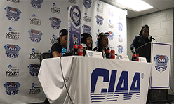 FSU CIAA Champions at post-game interviewRoger Ray, CIAA POY